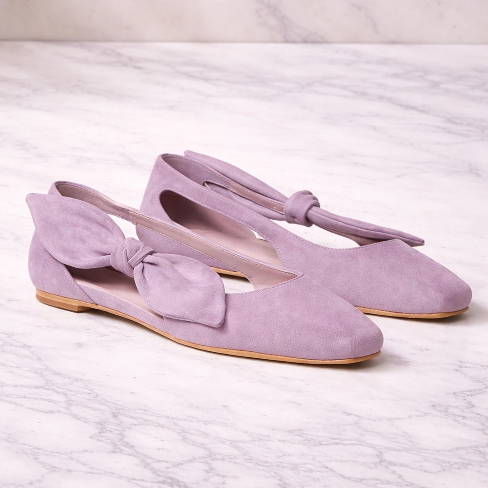 Kate Spade Bunnie Suede Flats Lavender Slingback Bow Ballet Shoes Size 8 - Picture 2 of 6